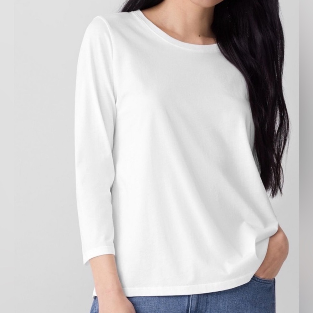 Eileen Fisher Organic Cotton Jersey 3/4-Sleeve Tee Crème Size Large